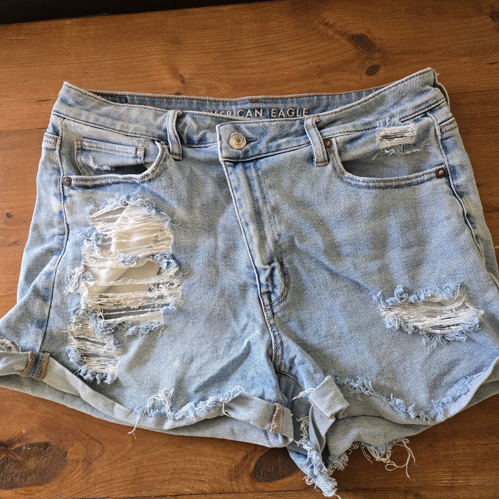 American Eagle Outfitters Women's Ripped Light Blue Jean Shorts